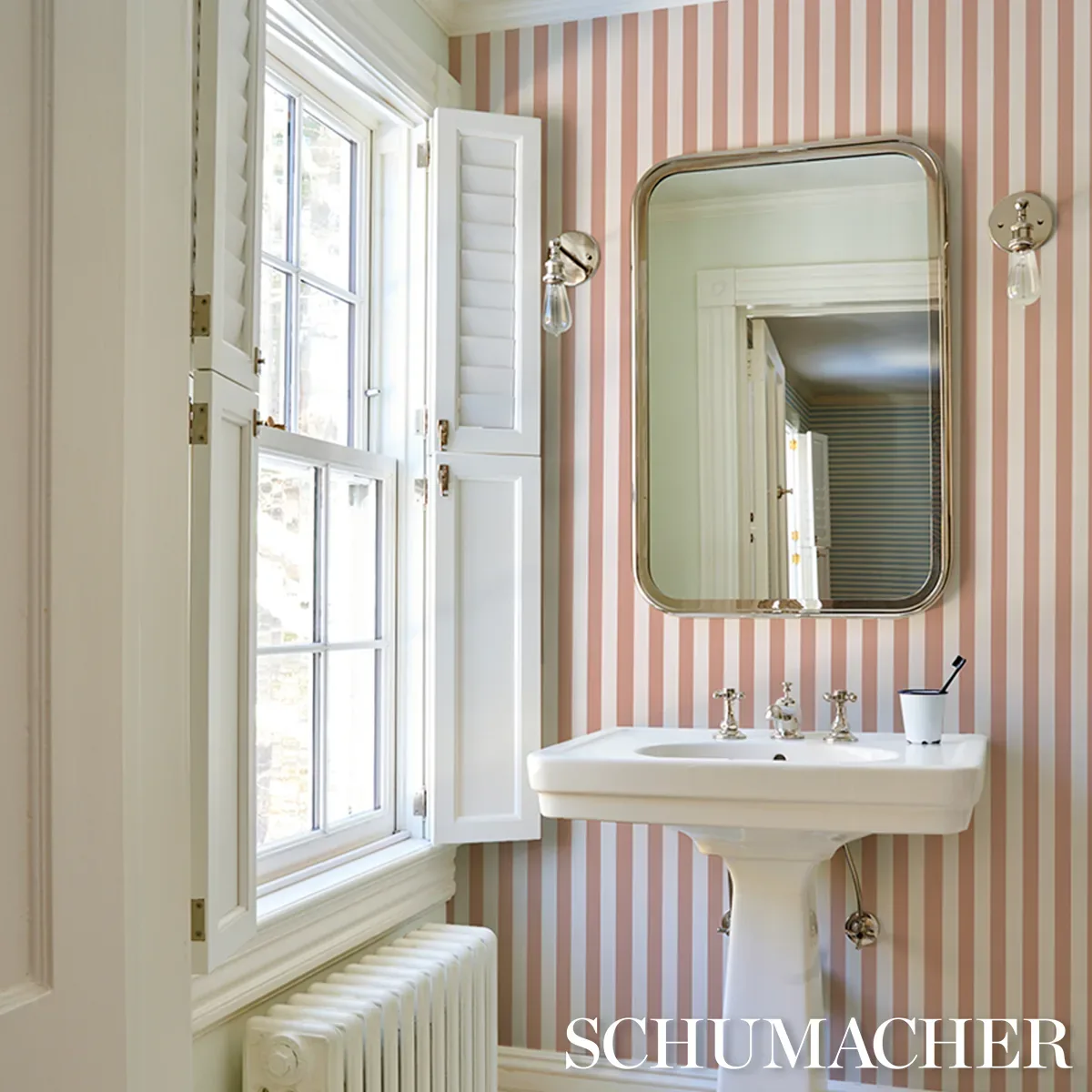 EMMA STRIPE - CORAL Schumacher Wallpaper | Wallpaper Twins EMMA STRIPE CORAL Schumacher Wallpaper wallpaper - SKU 5017220