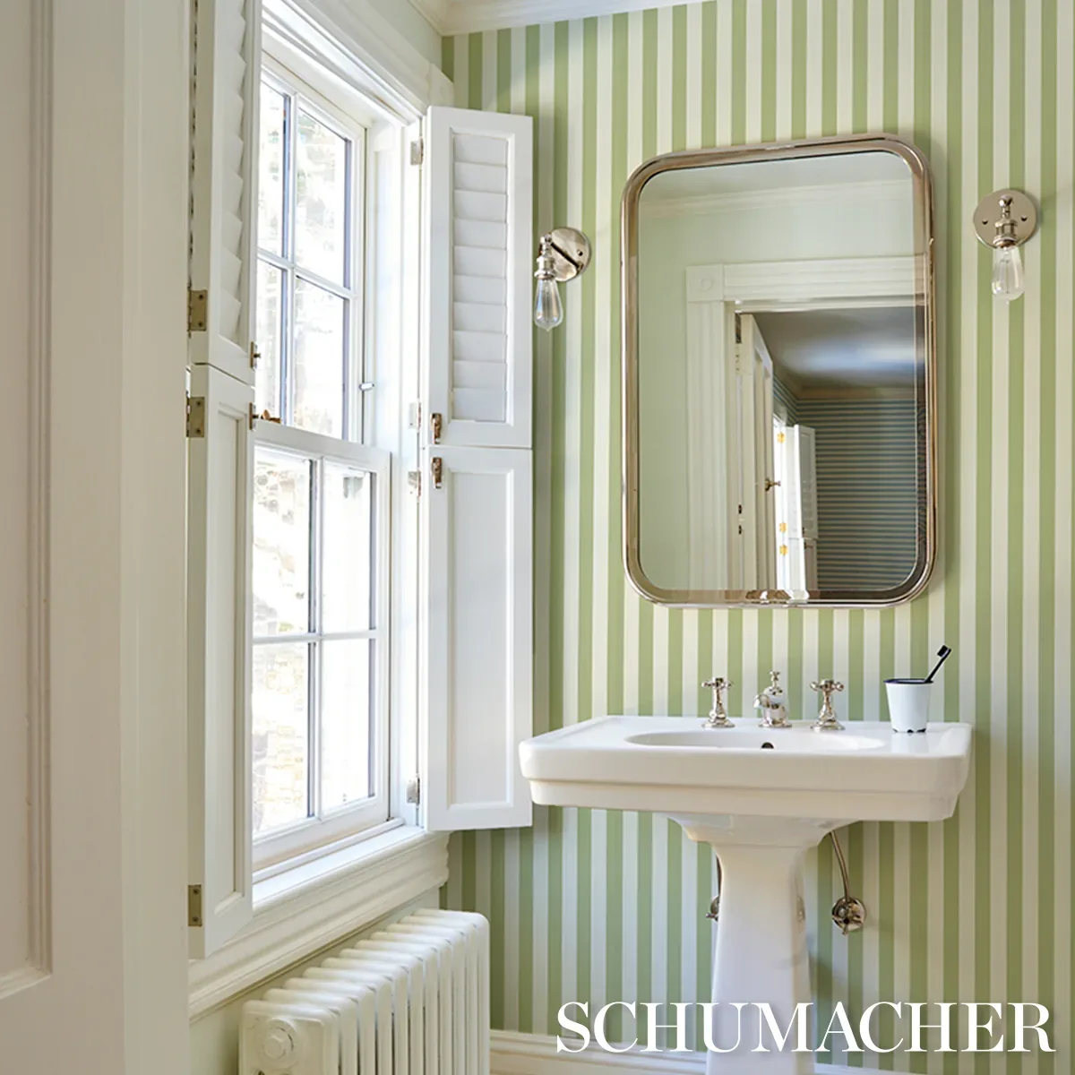 EMMA STRIPE - LEAF Schumacher Wallpaper | Wallpaper Twins EMMA STRIPE LEAF Schumacher Wallpaper wallpaper - SKU 5017215