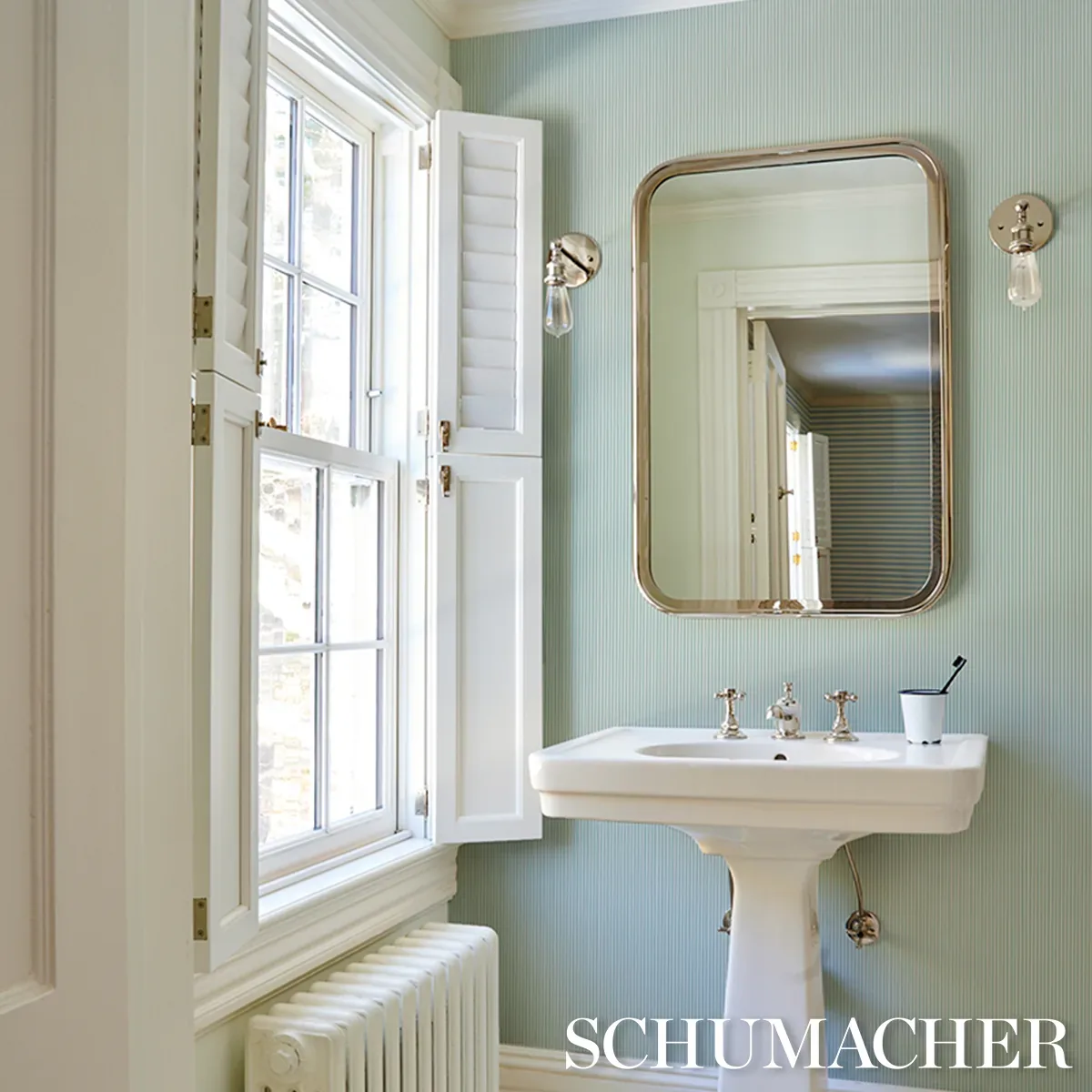 EMMA STRIPE NARROW AQUA Schumacher Wallpaper wallpaper - SKU 5017194