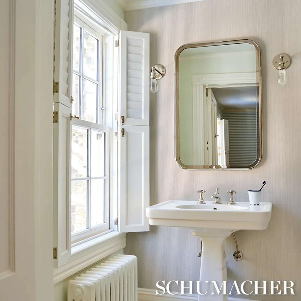 EMMA STRIPE NARROW BLUSH Schumacher Wallpaper wallpaper - SKU 5017199