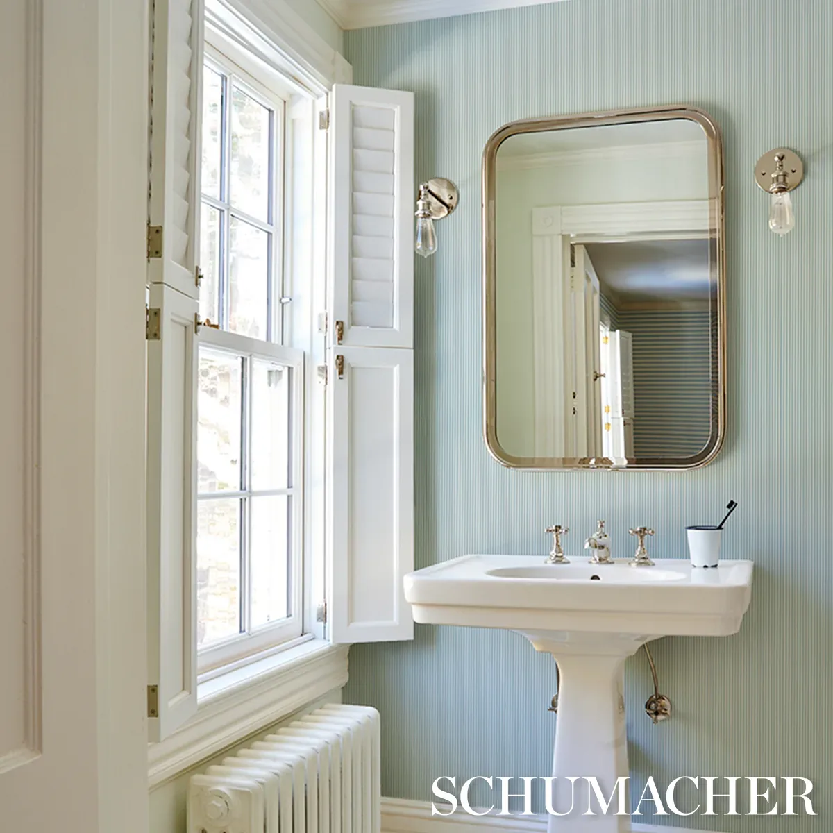 EMMA STRIPE NARROW CHAMBRAY Schumacher Wallpaper wallpaper - SKU 5017191