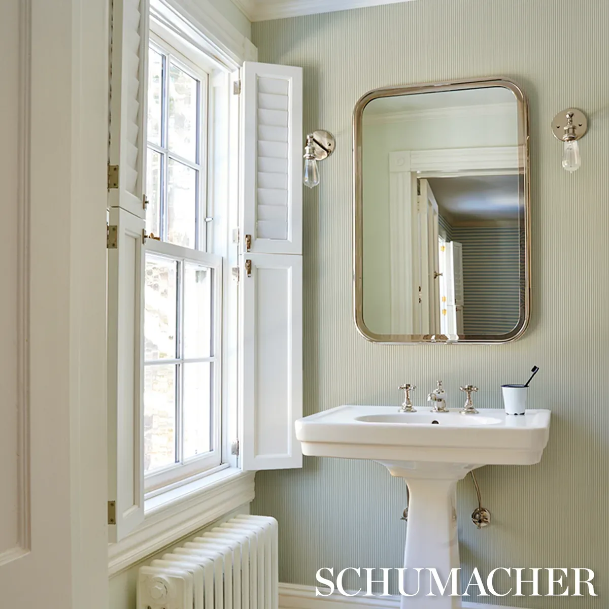 EMMA STRIPE NARROW NEUTRAL Schumacher Wallpaper wallpaper - SKU 5017197