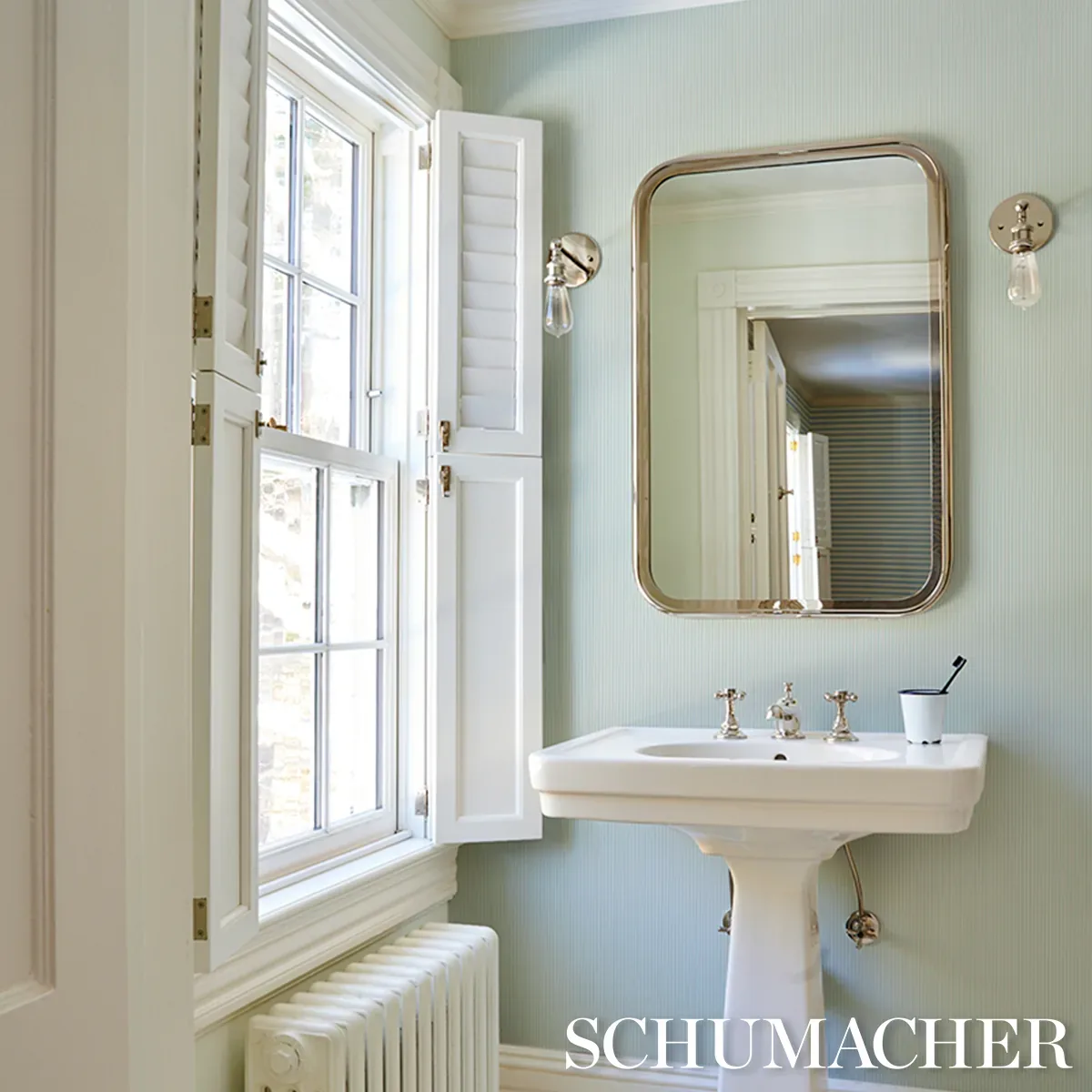 EMMA STRIPE NARROW SKY Schumacher Wallpaper wallpaper - SKU 5017190