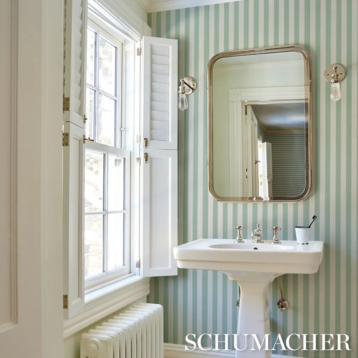 EMMA STRIPE - SEAGLASS Schumacher Wallpaper | Wallpaper Twin EMMA STRIPE SEAGLASS Schumacher Wallpaper wallpaper - SKU 5017212