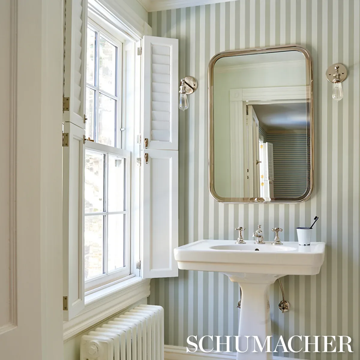 EMMA STRIPE - STONE Schumacher Wallpaper | Wallpaper Twins EMMA STRIPE STONE Schumacher Wallpaper wallpaper - SKU 5017223