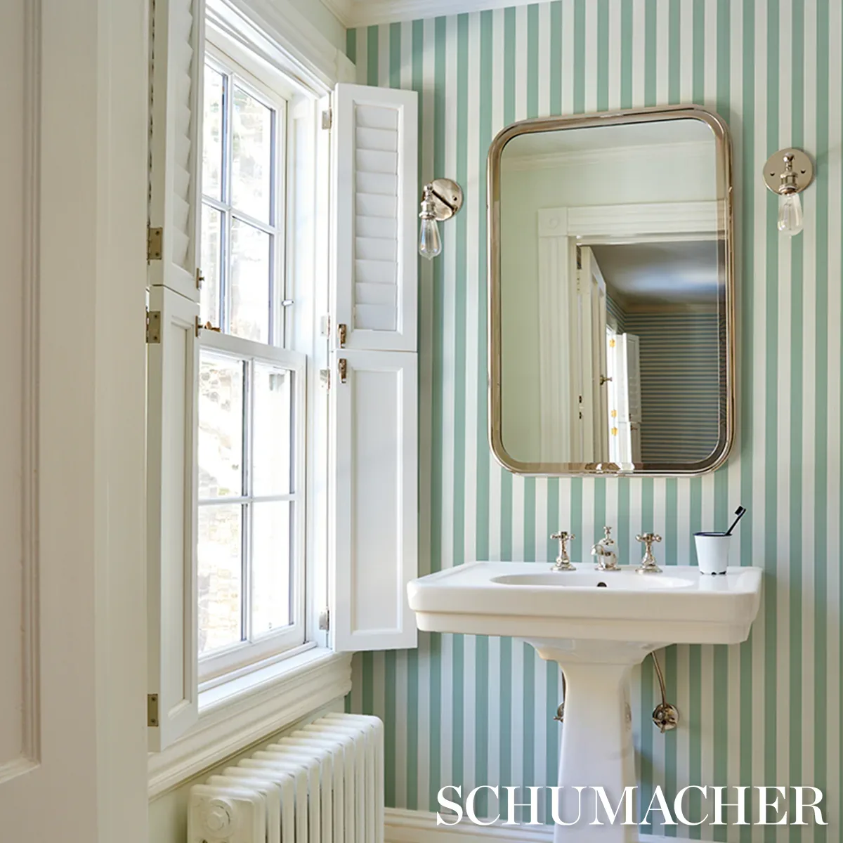 EMMA STRIPE - TEAL Schumacher Wallpaper | Wallpaper Twins EMMA STRIPE TEAL Schumacher Wallpaper wallpaper - SKU 5017213