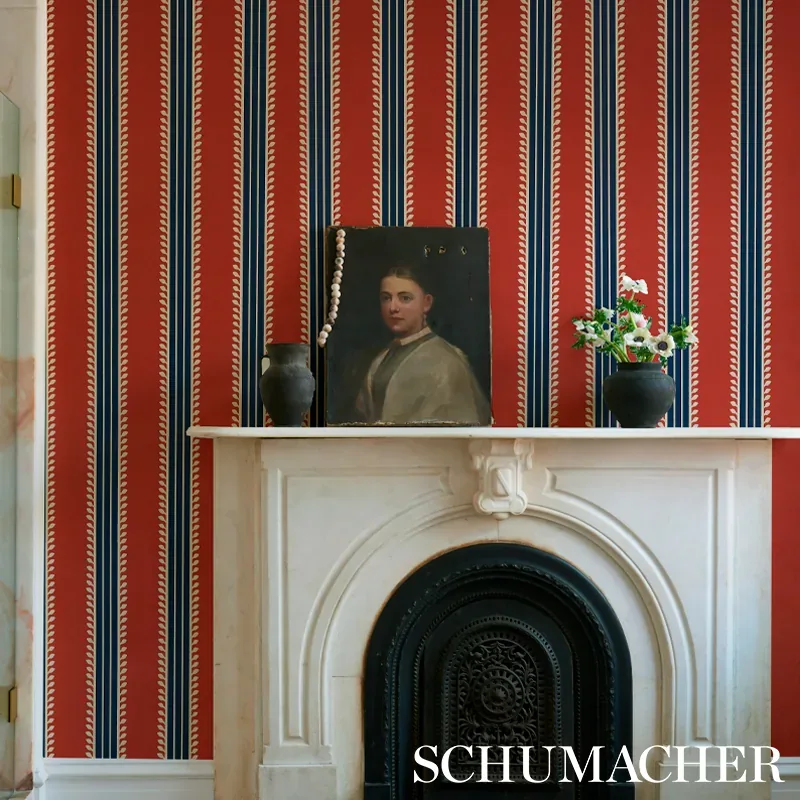 ETRUSCAN STRIPE RED & BLUE Schumacher Wallpaper wallpaper - SKU 5012852