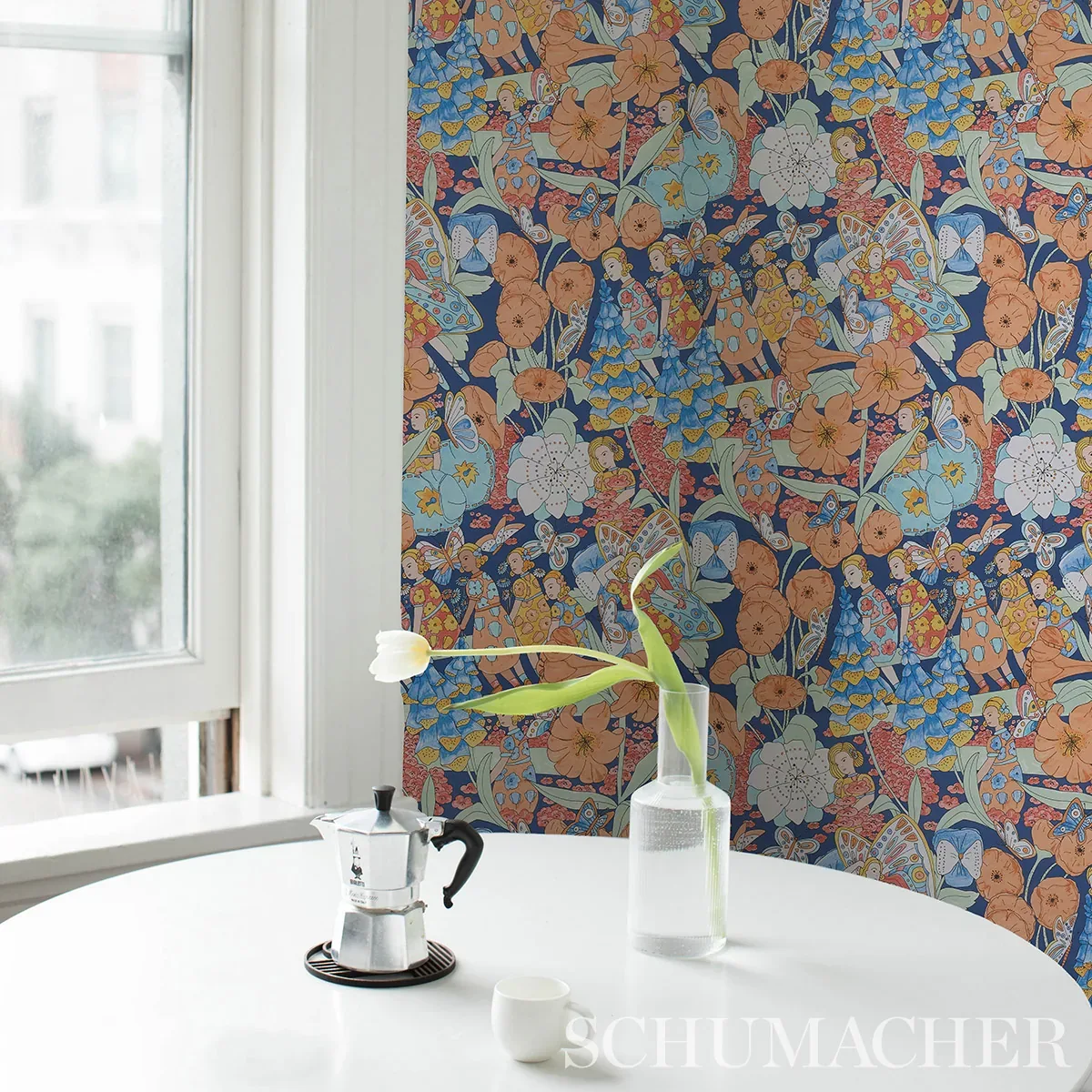 FAIRIE GARDEN - ORANGE AND NAVY Schumacher Wallpaper | Wallp FAIRIE GARDEN ORANGE AND NAVY Schumacher Wallpaper wallpaper - SKU 5013540