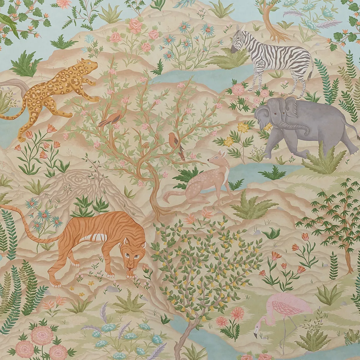 FINCHES JUNGLE PANEL SET PARCHMENT Schumacher Wallpaper wallpaper - SKU 5013310