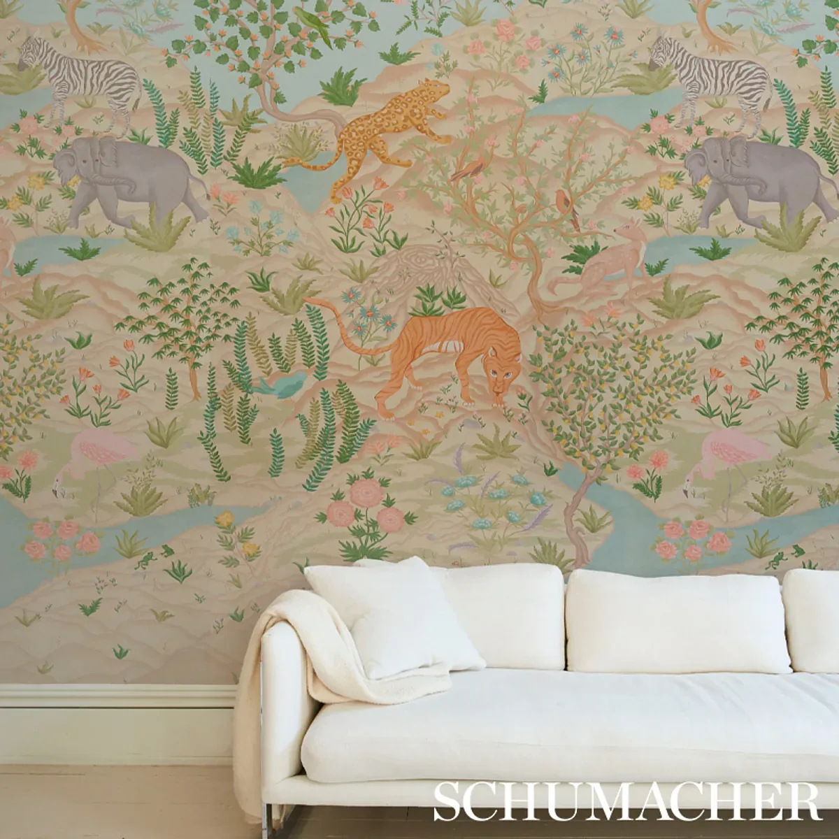 FINCHES JUNGLE PANEL SET PARCHMENT Schumacher Wallpaper wallpaper - SKU 5013310