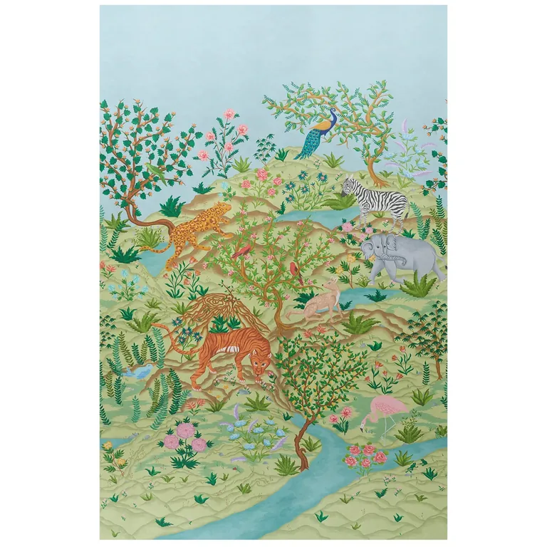 Schumacher FINCHES JUNGLE PANEL SET wallpaper, color VERDANT, SKU 5013311