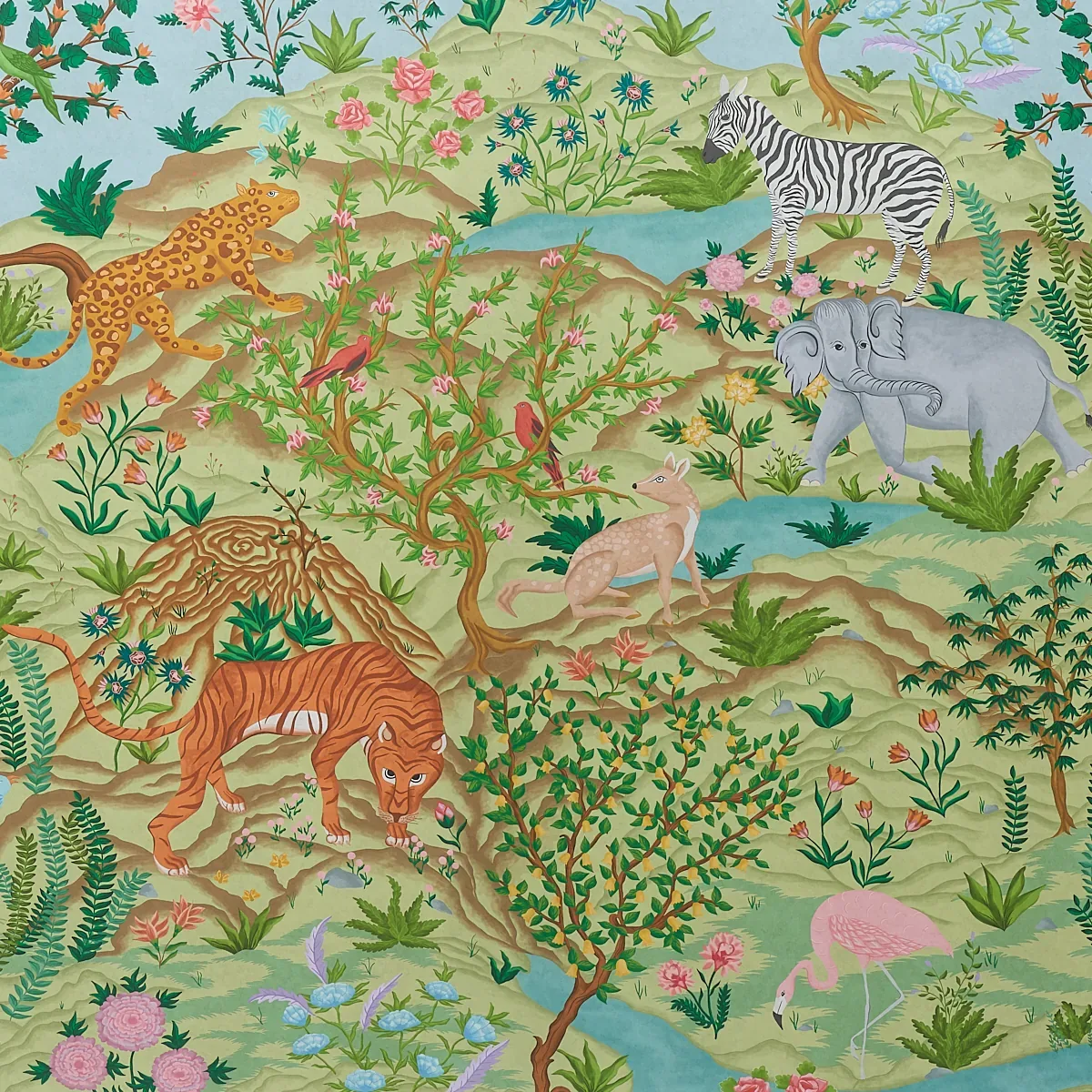 FINCHES JUNGLE PANEL SET VERDANT Schumacher Wallpaper wallpaper - SKU 5013311