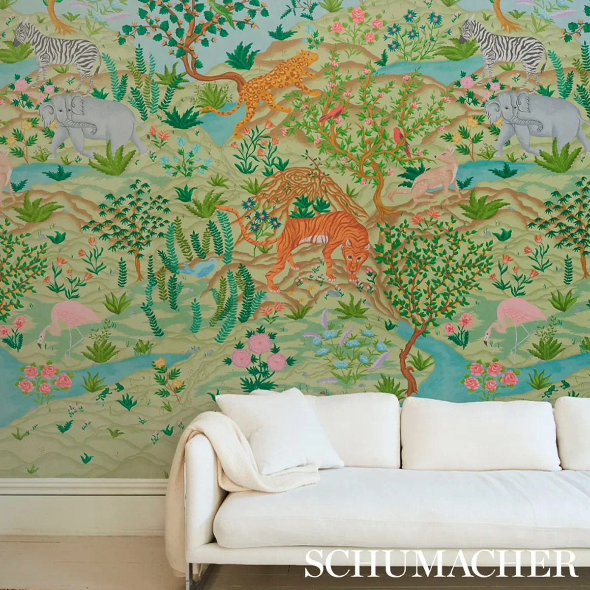 FINCHES JUNGLE PANEL SET VERDANT Schumacher Wallpaper wallpaper - SKU 5013311