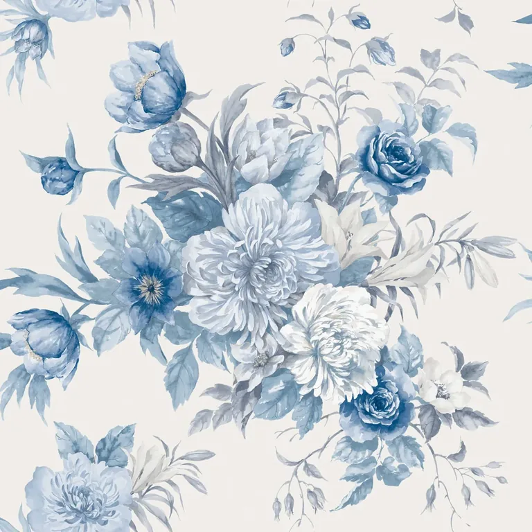 Schumacher FLORAL CHARM wallpaper, color BLUE AND WHITE, SKU 6140
