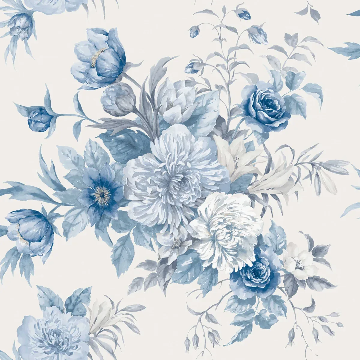 FLORAL CHARM BLUE AND WHITE Schumacher Wallpaper wallpaper - SKU 6140