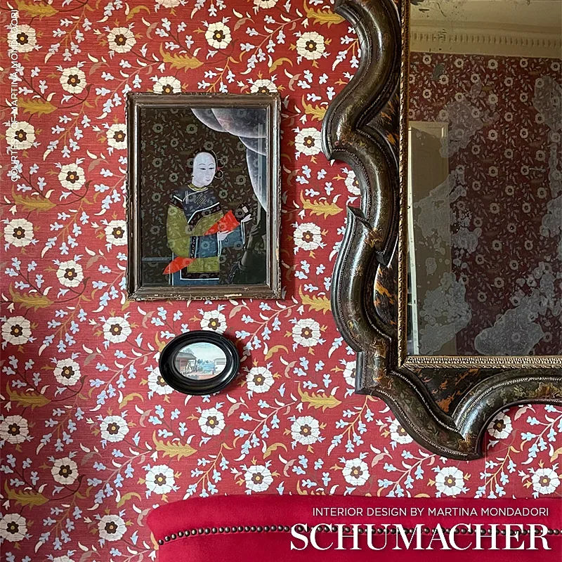 FLORALIA SISAL GARNET Schumacher Wallpaper wallpaper - SKU 5012832