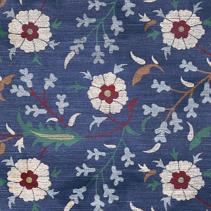 FLORALIA SISAL - INDIGO Schumacher Wallpaper | Wallpaper Twi FLORALIA SISAL INDIGO Schumacher Wallpaper wallpaper - SKU 5012831