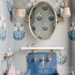 FLOWERET SISAL - BLUES Schumacher Wallpaper | Wallpaper Twin FLOWERET SISAL BLUES Schumacher Wallpaper wallpaper - SKU 5008910