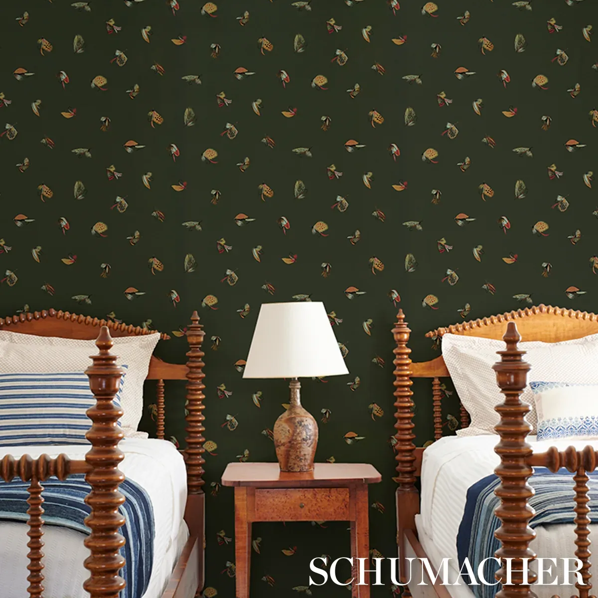 FLY FISHING FOREST GREEN Schumacher Wallpaper wallpaper - SKU 5016991
