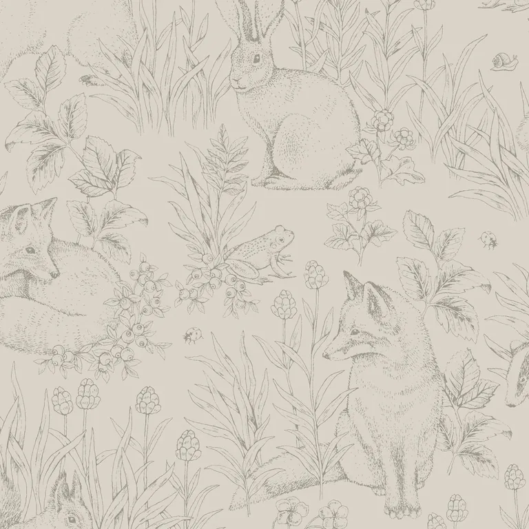Schumacher FOREST FRIENDS wallpaper, color STONE, SKU 6922
