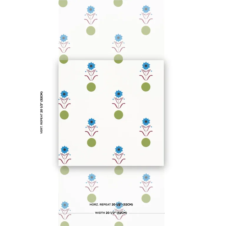 Schumacher FORGET ME DOTS wallpaper, color BLUE & PLUM, SKU 5015882
