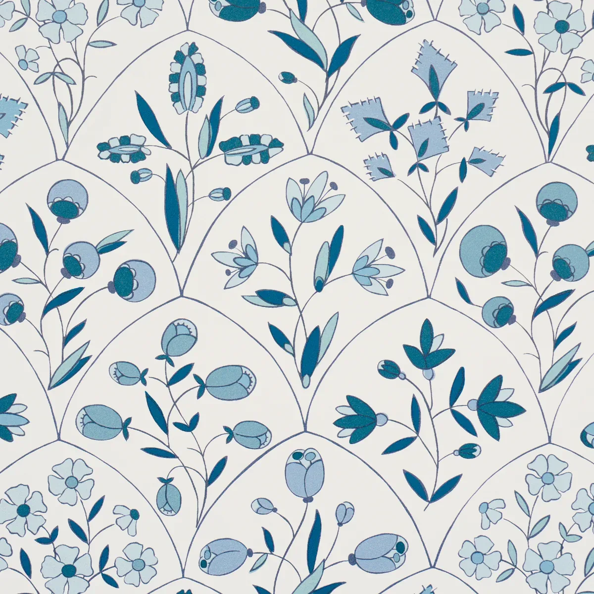 FRANCES SCALLOP FLORAL - BLUES Schumacher Wallpaper | Wallpa FRANCES SCALLOP FLORAL BLUES Schumacher Wallpaper wallpaper - SKU 5015962