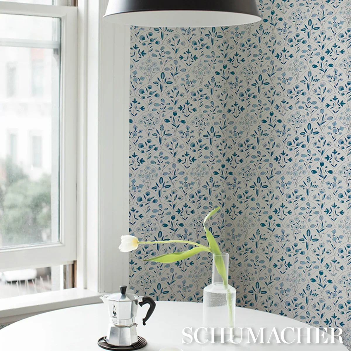 FRANCES SCALLOP FLORAL - BLUES Schumacher Wallpaper | Wallpa FRANCES SCALLOP FLORAL BLUES Schumacher Wallpaper wallpaper - SKU 5015962