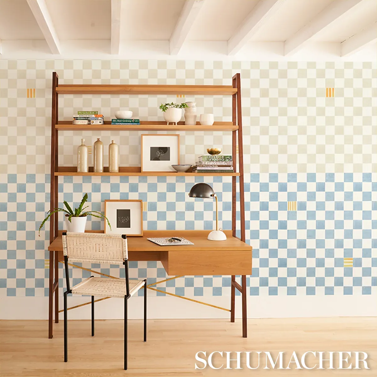 GAMBIT PANEL SAND & SOFT BLUE Schumacher Wallpaper wallpaper - SKU 5014264
