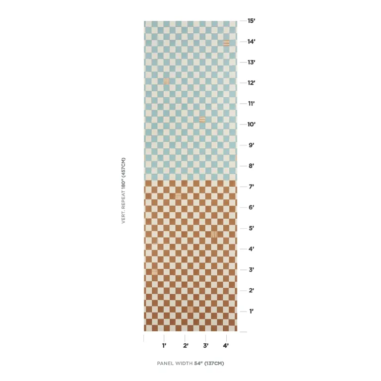 Schumacher Gambit Panel wallpaper, color TEAL & EARTHY BROWN, SKU 5014260