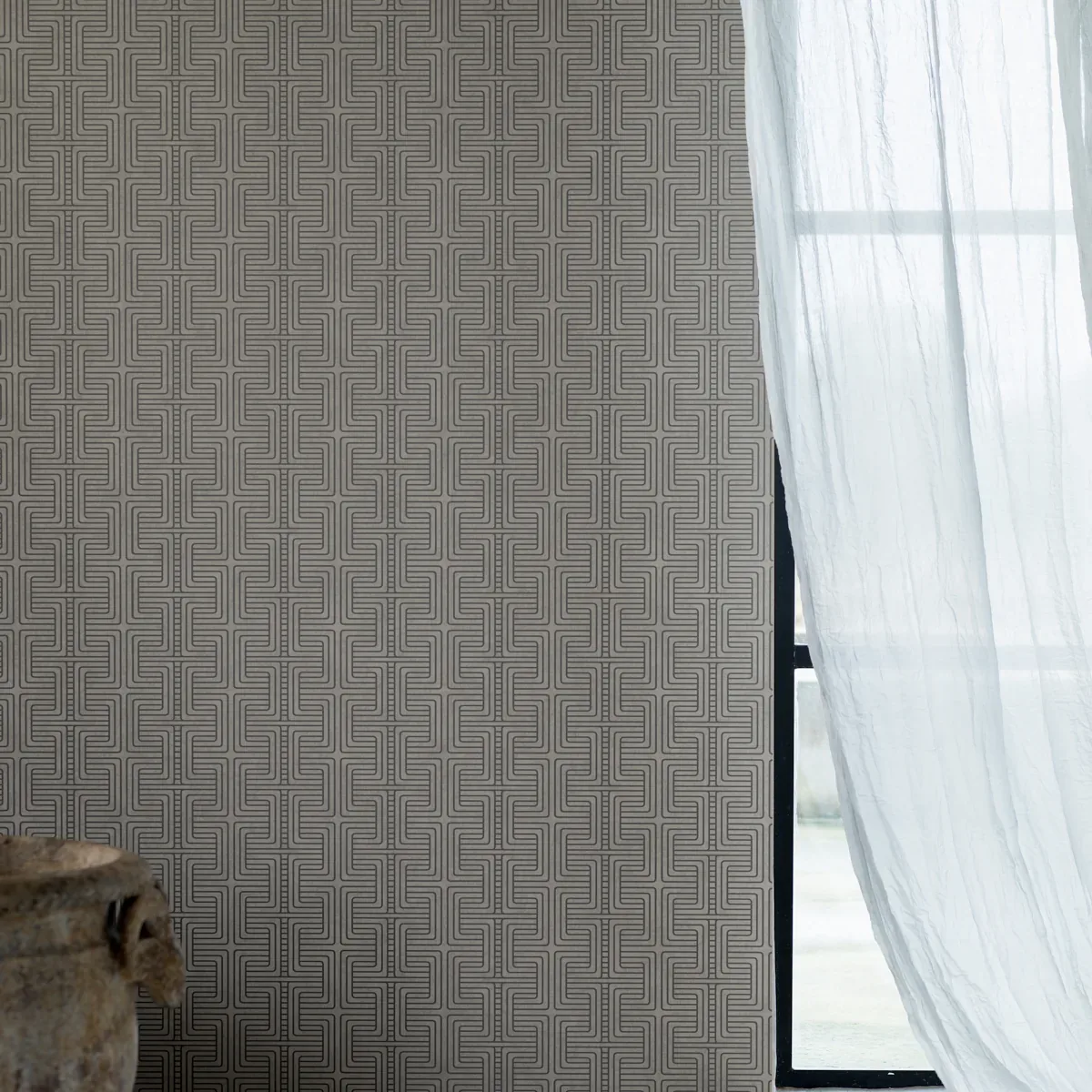 GEO TRIBE PEWTER Schumacher Wallpaper wallpaper - SKU 6478