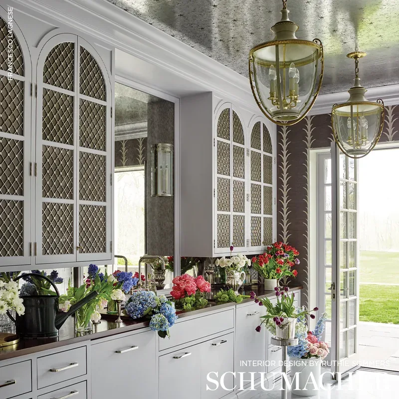 GLASS PANELING SILVER Schumacher Wallpaper wallpaper - SKU 5007760