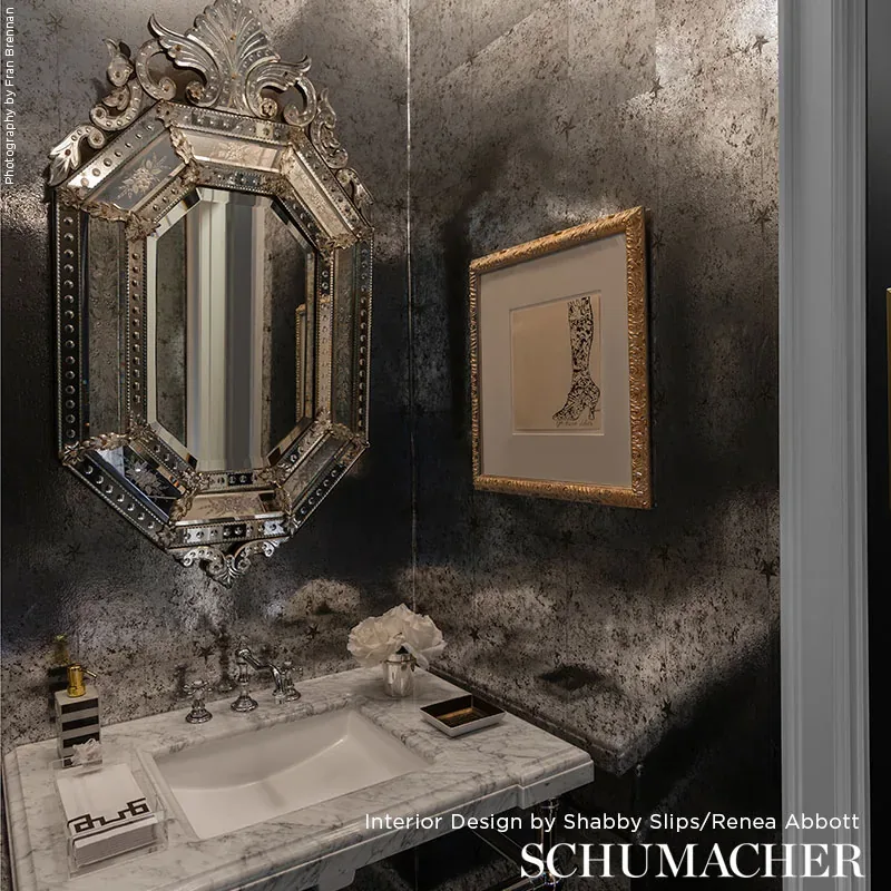 GLASS PANELING SILVER Schumacher Wallpaper wallpaper - SKU 5007760