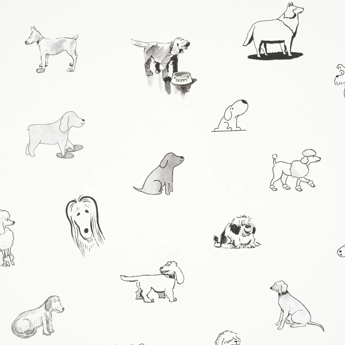 GOOD DOGS EVERYWHERE - BLACK & WHITE Schumacher Wallpaper | GOOD DOGS EVERYWHERE BLACK & WHITE Schumacher Wallpaper wallpaper - SKU 5016130