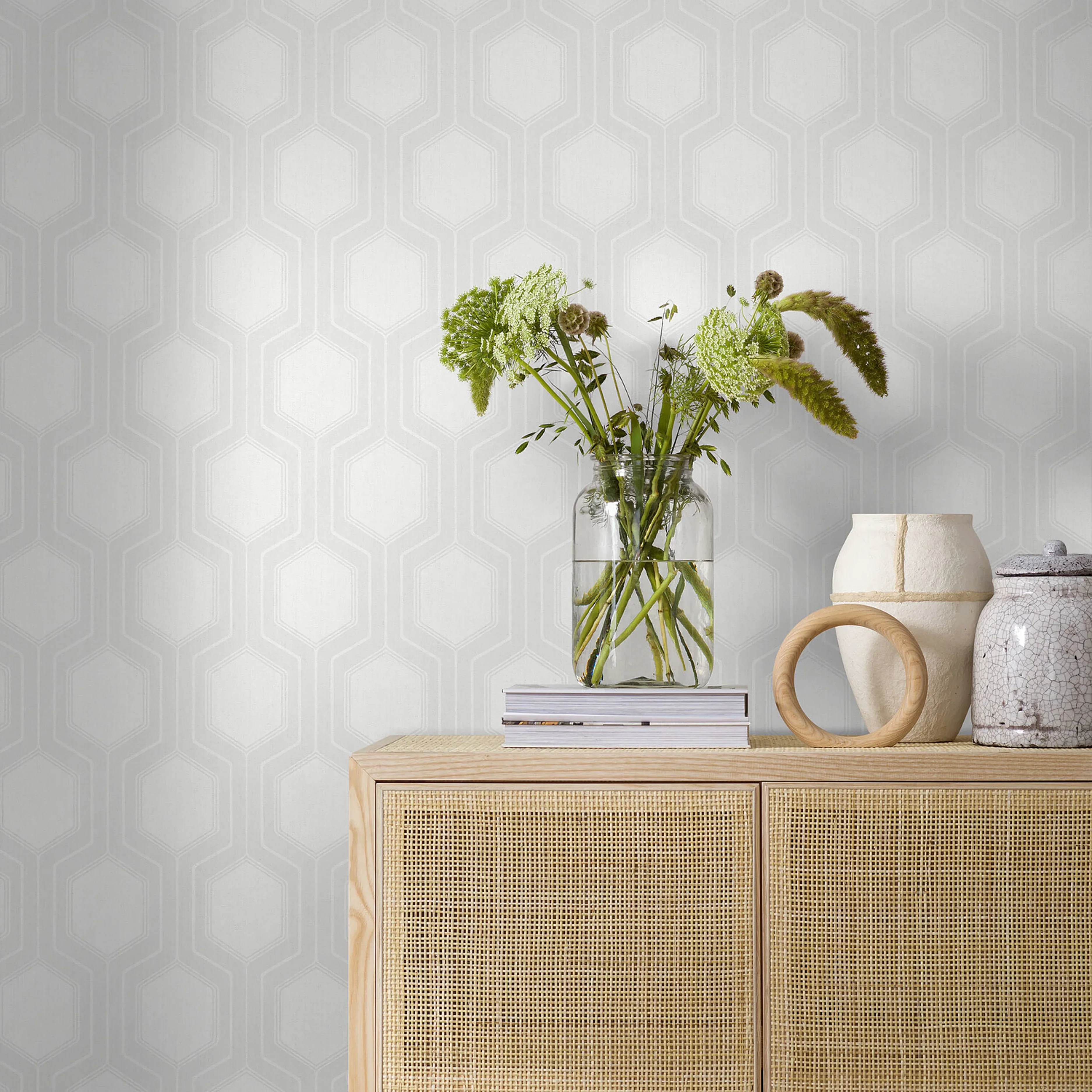 GRAPHIC HEXAGON - BONE Schumacher Wallpaper | Wallpaper Twin GRAPHIC HEXAGON BONE Schumacher Wallpaper wallpaper - SKU 9305