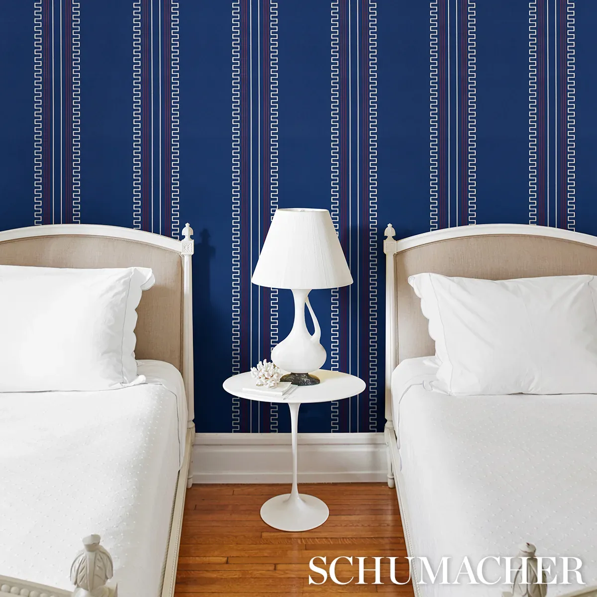 Greco Stripe NAVY Schumacher Wallpaper wallpaper - SKU 5015141