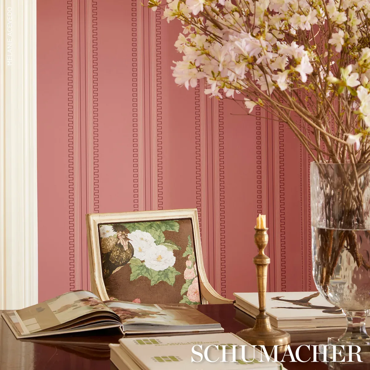 Greco Stripe PINK Schumacher Wallpaper wallpaper - SKU 5015144