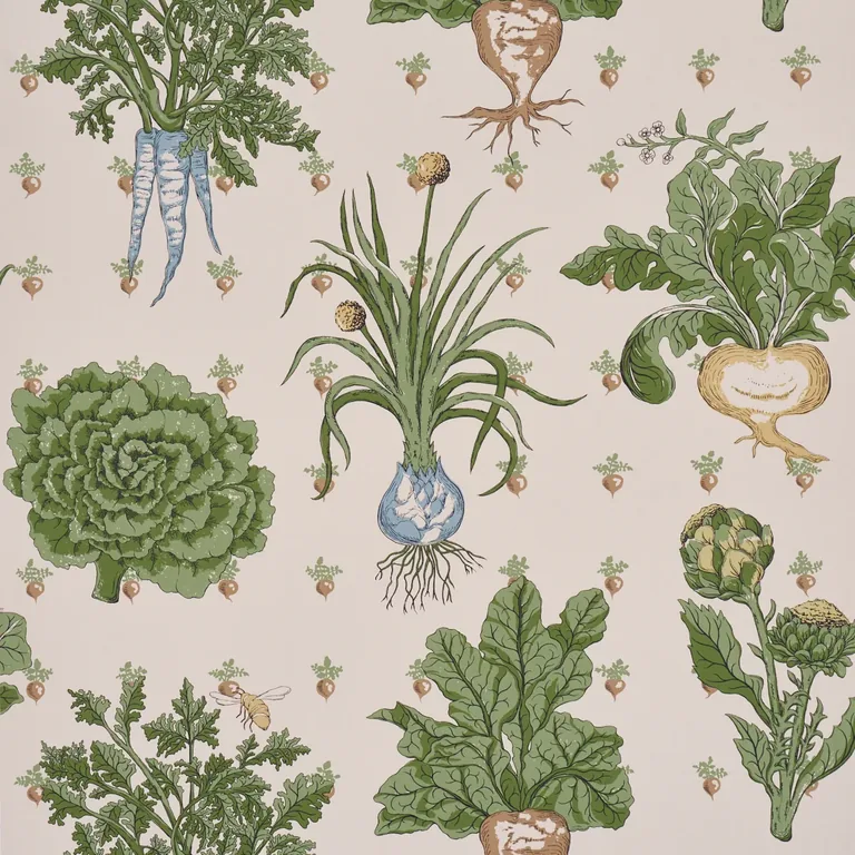 Schumacher GREEN GROCER wallpaper, color PARCHMENT, SKU 5016781