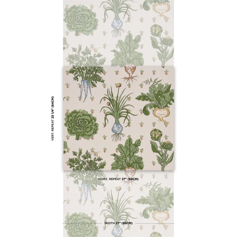 Schumacher GREEN GROCER wallpaper, color PARCHMENT, SKU 5016781