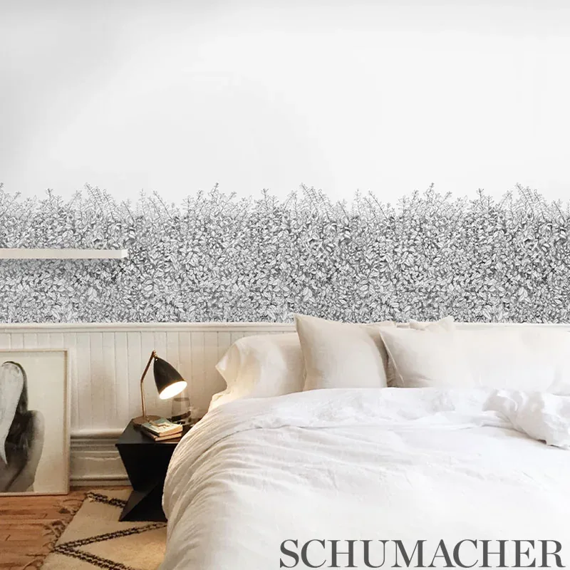 GREENERY GALORE VINYL PANEL BLACK Schumacher Wallpaper wallpaper - SKU 5010130