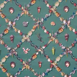 GROTTO TREILLAGE MULTI ON TEAL Schumacher Wallpaper wallpaper - SKU 5014490