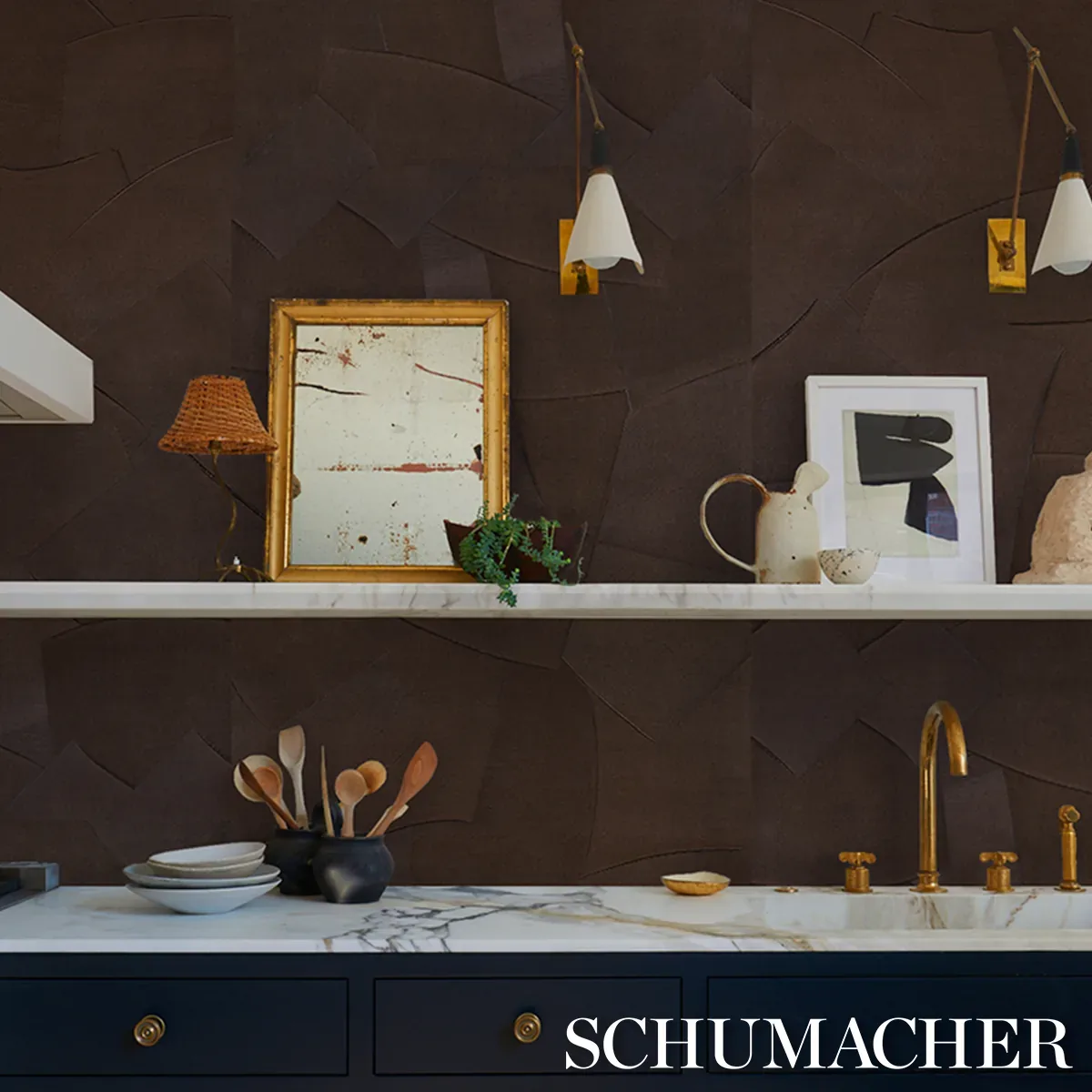 HAND COMBED PLASTER BROWN Schumacher Wallpaper wallpaper - SKU 5013954