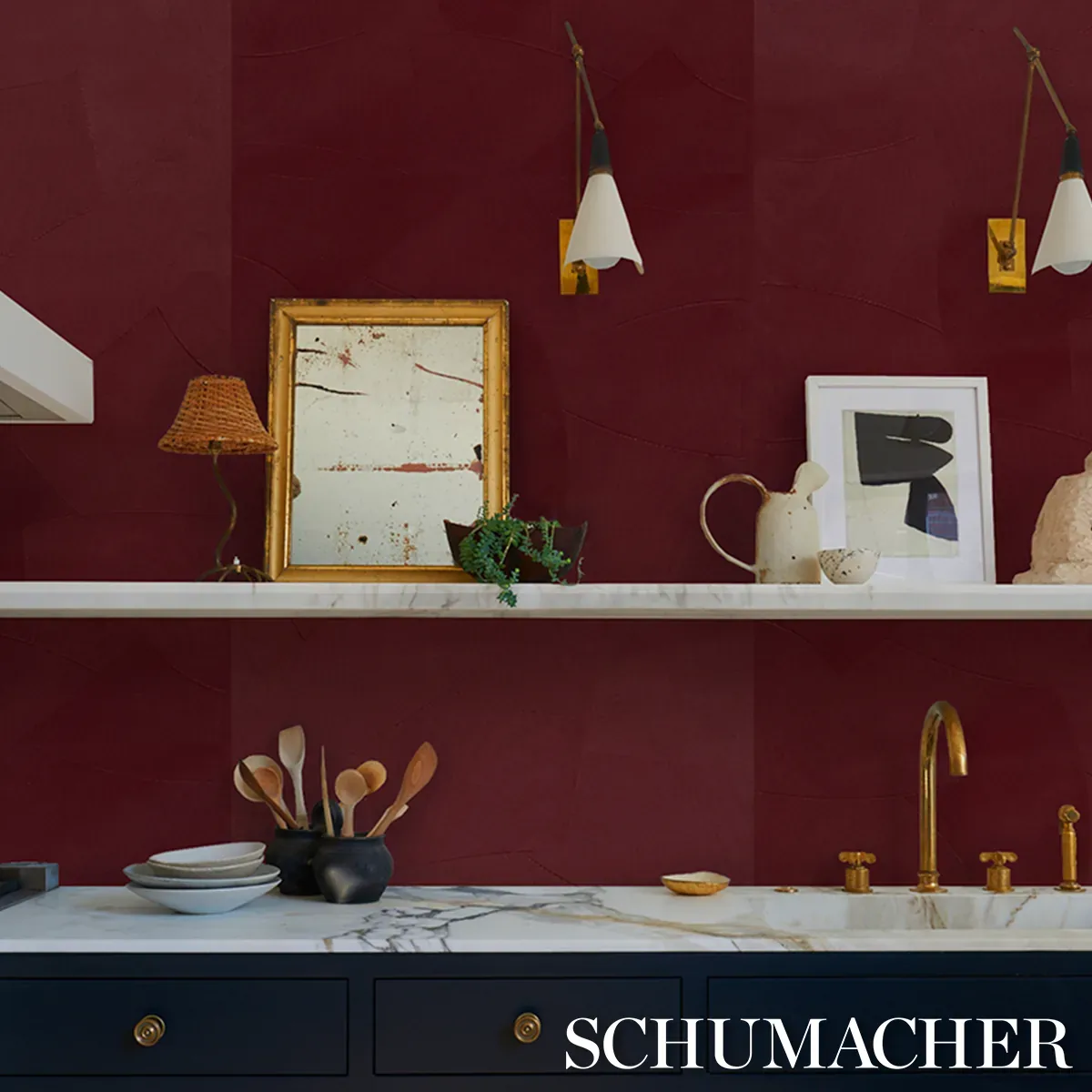 HAND COMBED PLASTER OXBLOOD Schumacher Wallpaper wallpaper - SKU 5013955