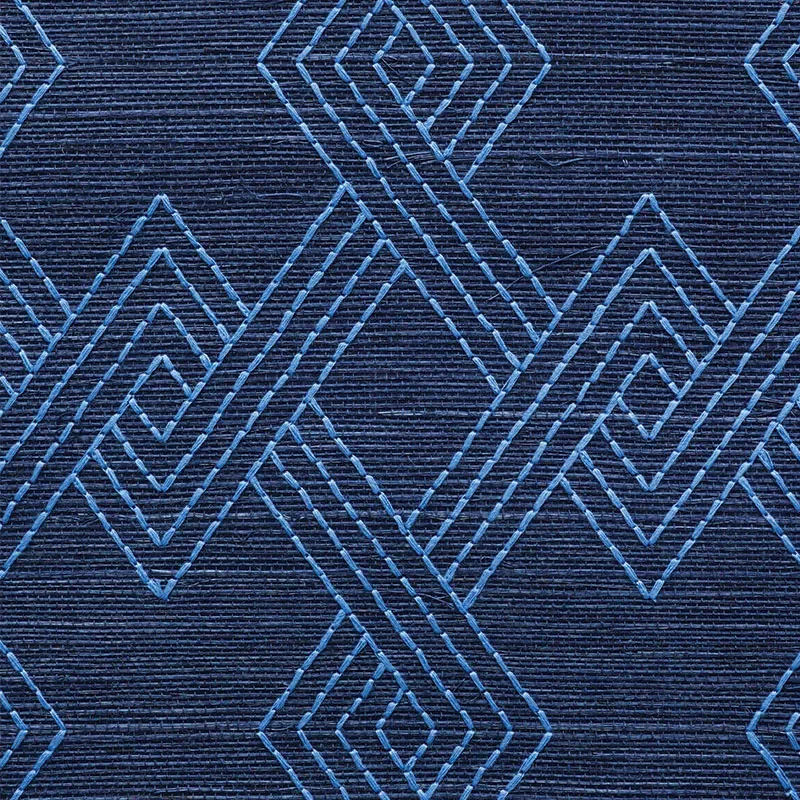 HIX EMBROIDERED SISAL - BLUE Schumacher Wallpaper | Wallpape HIX EMBROIDERED SISAL BLUE Schumacher Wallpaper wallpaper - SKU 5008970