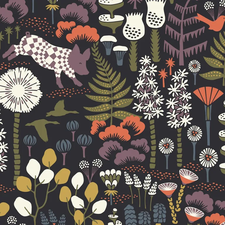 Schumacher HOPPMOSSE wallpaper, color MIDNIGHT, SKU 1452