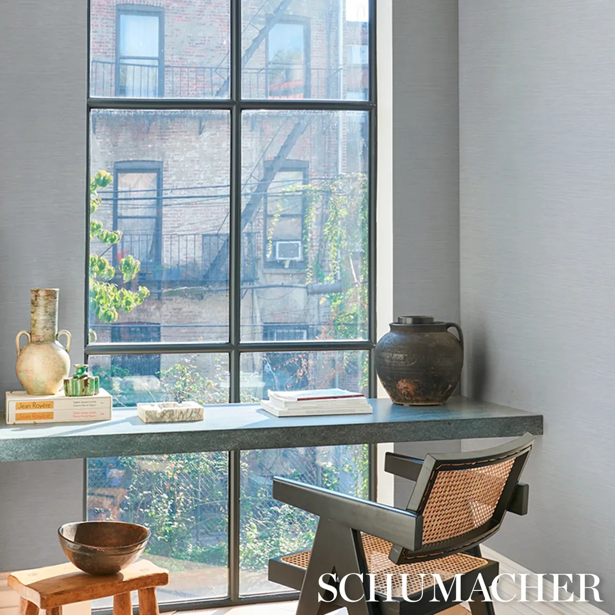 HORIZON GRASSCLOTH VINYL AZURE Schumacher Wallpaper wallpaper - SKU 5017276