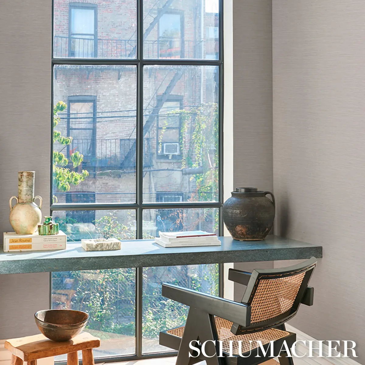 HORIZON GRASSCLOTH VINYL - STONE Schumacher Wallpaper | Wall HORIZON GRASSCLOTH VINYL STONE Schumacher Wallpaper wallpaper - SKU 5017274