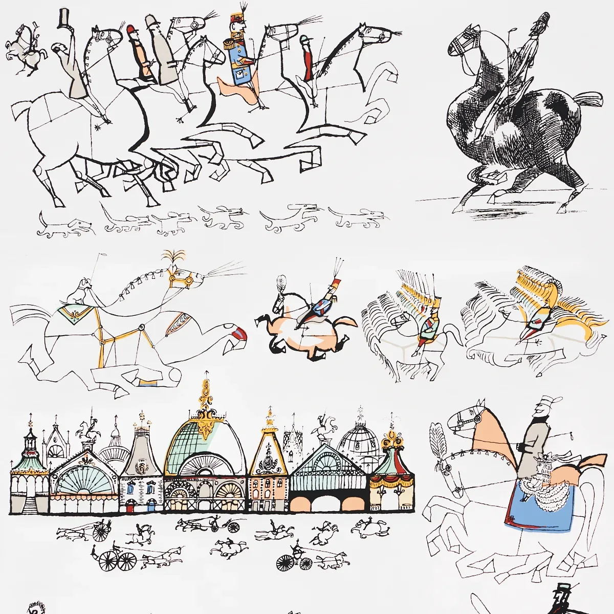 HORSES MULTI ON WHITE Schumacher Wallpaper wallpaper - SKU 2703960