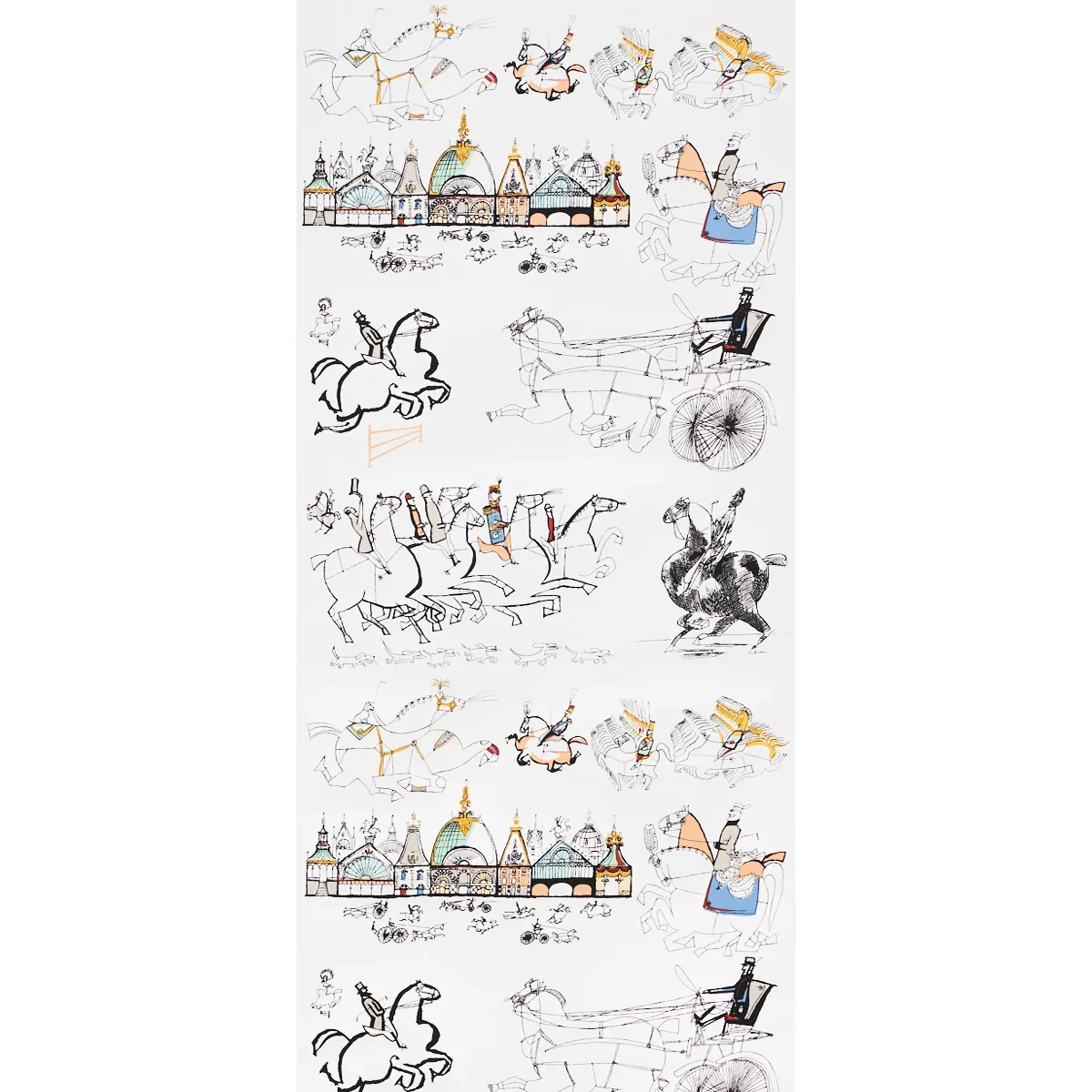 HORSES MULTI ON WHITE Schumacher Wallpaper wallpaper - SKU 2703960