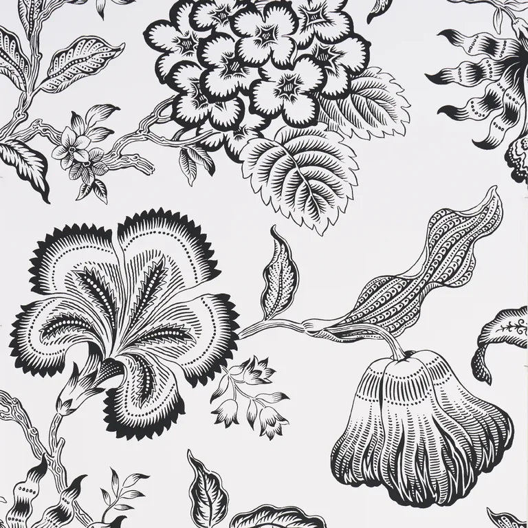 Schumacher HOTHOUSE FLOWERS SILHOUETTE wallpaper, color BLACK AND WHITE, SKU 5015323