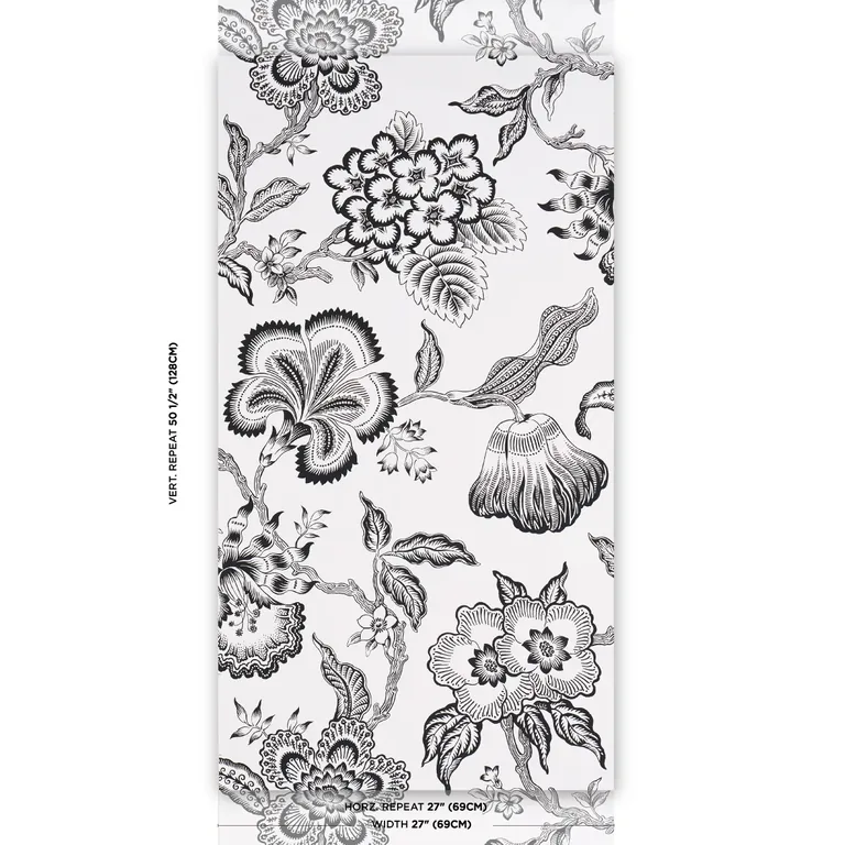 Schumacher HOTHOUSE FLOWERS SILHOUETTE wallpaper, color BLACK AND WHITE, SKU 5015323